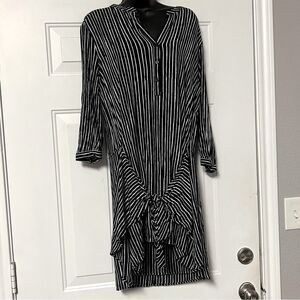 Gap Indigo Midnight Blue White Stripe Waist Tie 3/4 Sleeve Mini Shirt Dress S